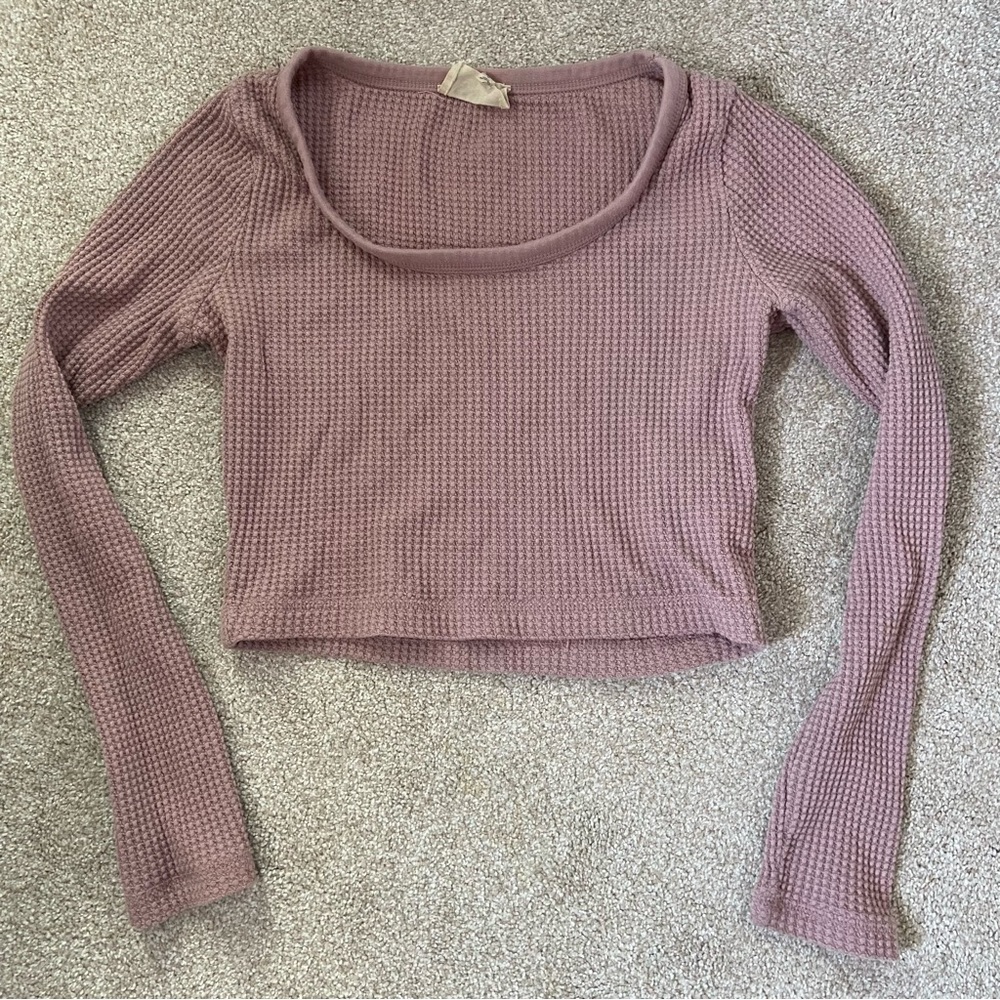 Madewell Mauve Ribbed Crop Blouse